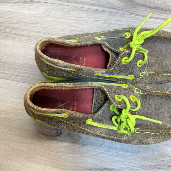 Twisted X Youth Brown Neon Bomber Leather Boat Shoe Loafers Size 3M (YDM0005) - Picture 8 of 10